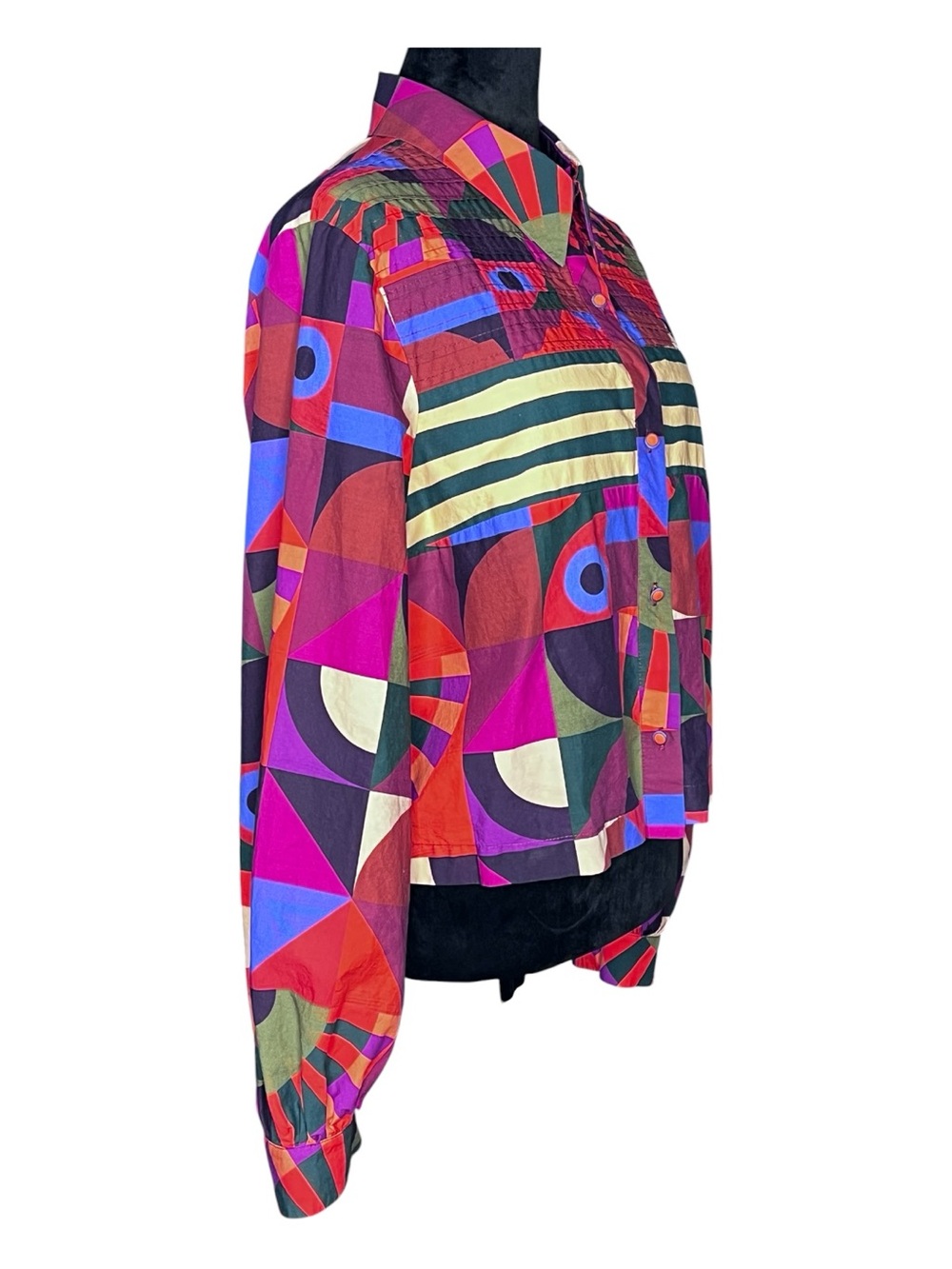 FARM RIO Tropical Geometric Multicolor Print Crop Style Shacket L - Picture 2 of 10